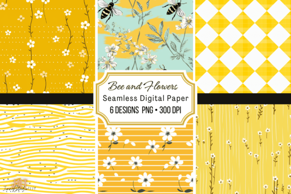 Bee and Flowers Seamless Digital Paper: Graphics & Backgrounds