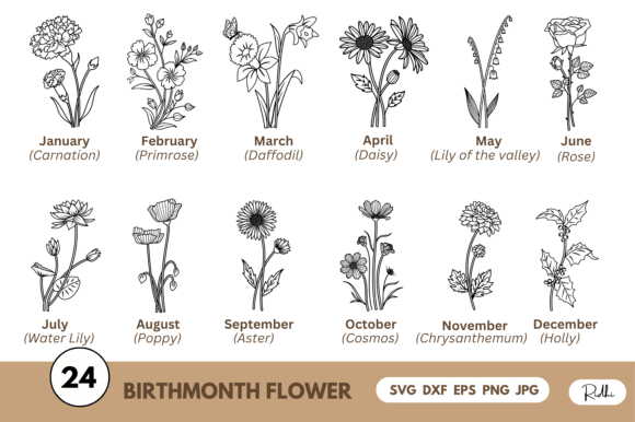 Birthmonth Flower Graphics for Crafts & Blogs