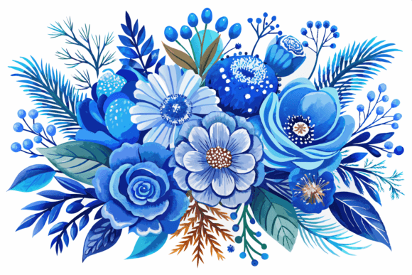 Blue Watercolor Winter Flowers: Graphics & Illustrations