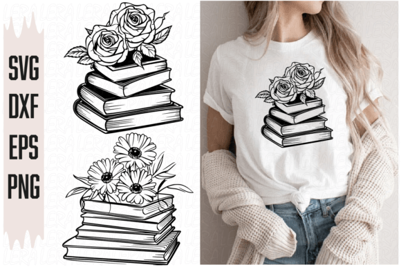 Books, Stack of Books, Flowers: Graphics & Illustrations