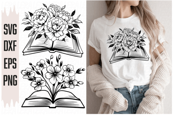 Books, Stack of Books, Flowers: Graphics & Illustrations