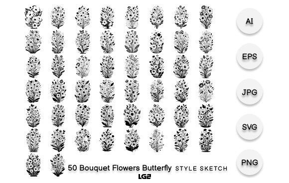 Bouquet Flowers Butterfly Icon: Graphics & Illustrations