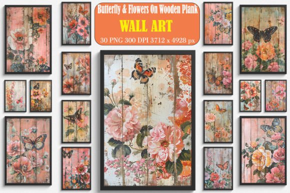Butterfly Flowers Plank Art: Premium Graphics & Backgrounds
