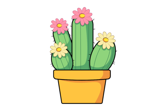Cute Cactus with Flowers: Graphics & Illustrations