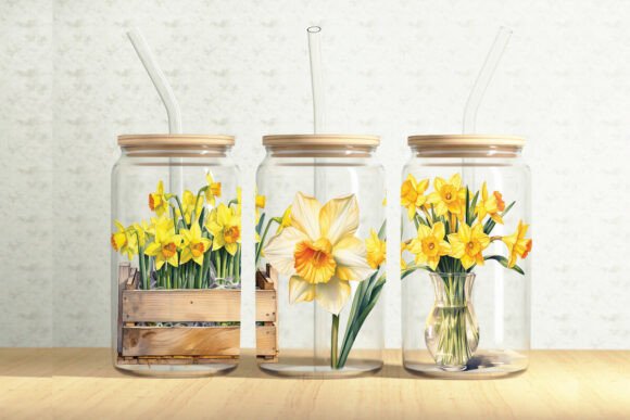 Daffodil Flowers 16oz Glass Can Wrap: Graphics & Illustrations