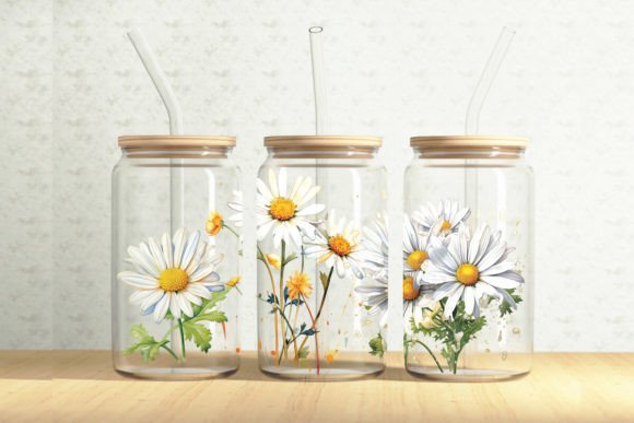 Daisy Flowers 16oz Glass Can Wrap: Graphics & Illustrations