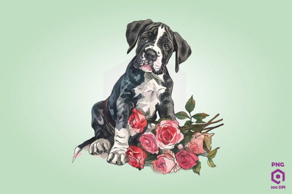 Great Dane Giving Flowers: Graphics & Illustrations