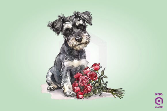 Miniature Schnauzer Giving Flowers: Graphics & Illustrations
