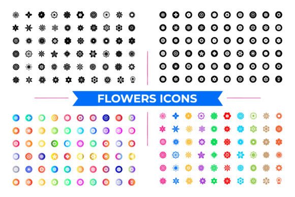Multi-color Flowers Icons: Graphics & Illustrations