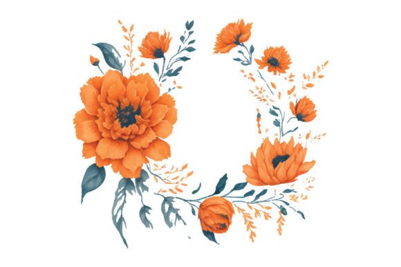 Orange Watercolor Bouquet: Vibrant Graphics & Illustrations