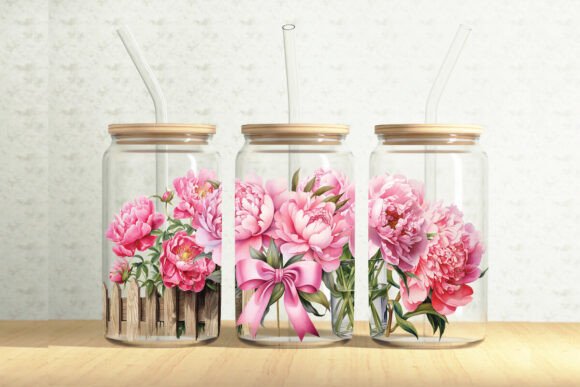 Peony Flowers 16oz Glass Can Wrap: Premium Graphics