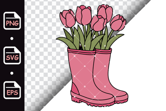 Pink Boots with Tulip Flowers: Fresh Graphics & Illustrations
