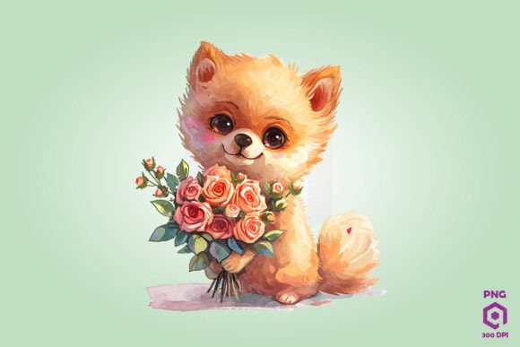 Pomeranian Giving Flowers: Graphics & Illustrations