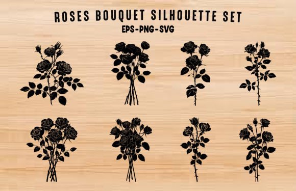 Roses Bouquet Silhouette Clipart Bundle: Graphics & Illustrations