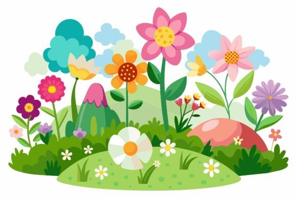 Spring with Flowers on a Background: Graphics & Illustrations