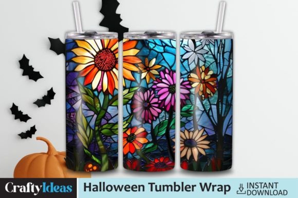 Stained Glass Halloween Flowers: Graphics & Tumbler Wraps