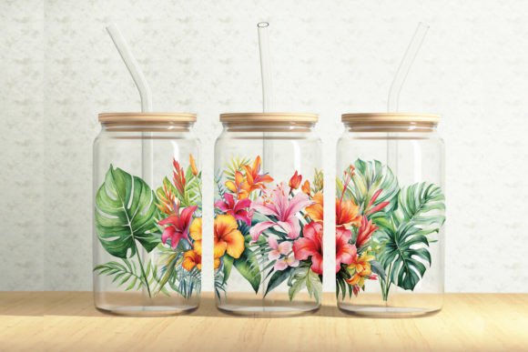 Tropical Flowers 16oz Can Wrap: Graphics & Illustrations