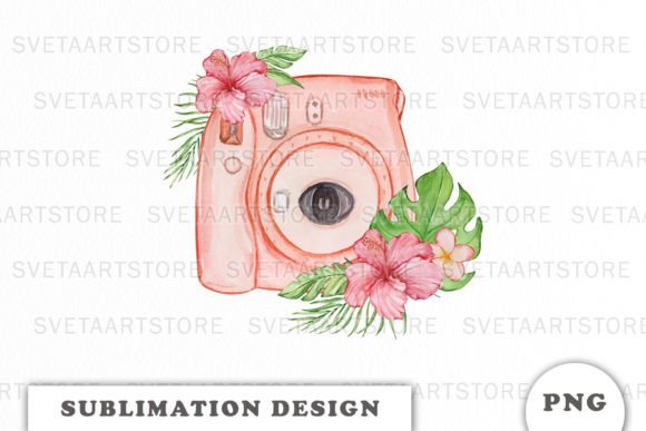 Watercolor Camera with Tropical Flowers: A Designer's Take