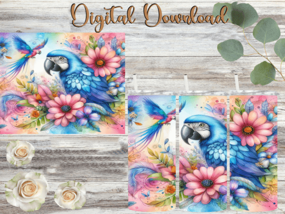 Watercolor Parrot Flowers: Vibrant Graphics & Illustrations