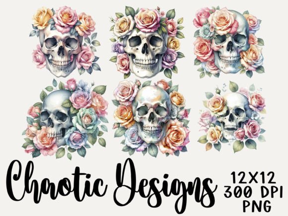 Watercolor Skulls with Roses: Graphics & Illustrations