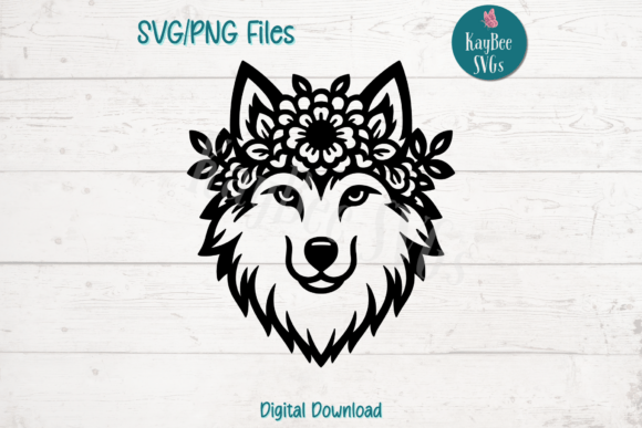 Wolf Face with Flowers: Graphics for Crafts & Brands